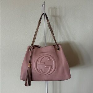 Gucci Soho Chain Shoulder Leather Tote Bag, Medium, Dusty Rose, Mint Condition